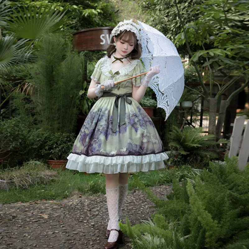 Grape Manor - Back Zipper Classic Lolita OP Dress, Bunny and Grape Print - image 9