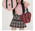 Vintage Lolita Heart Shaped Plaid Dot Print JK Uniform Bag - image 16