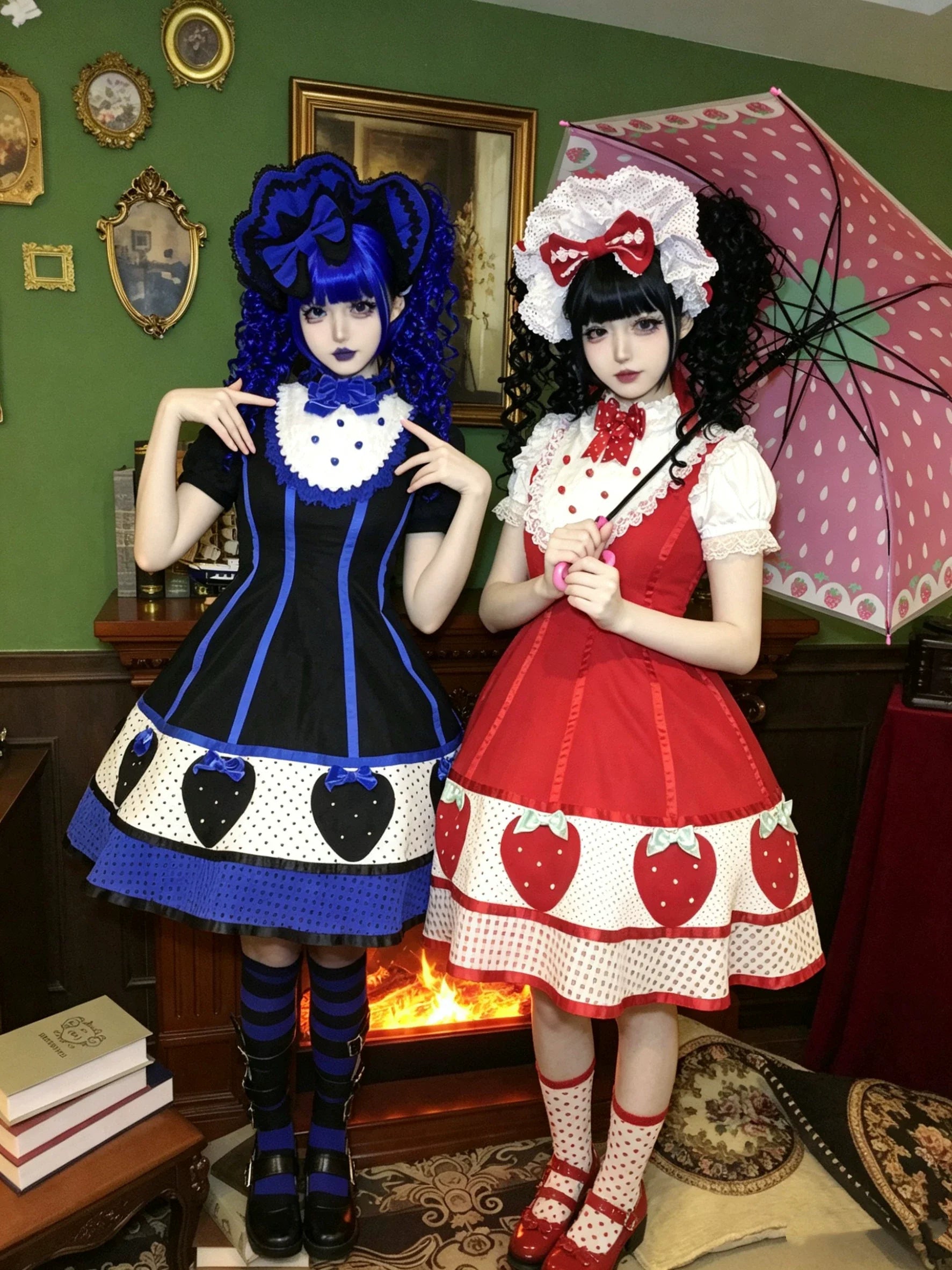 The Weird Strawberry Lady - Old School Lolita JSK, Hand-Studded Strawberry and Accessories - image 1
