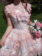 Heart Bear - Sweet Lolita Jacquard JSK Dress, Layered Lace and Accessories - image 5