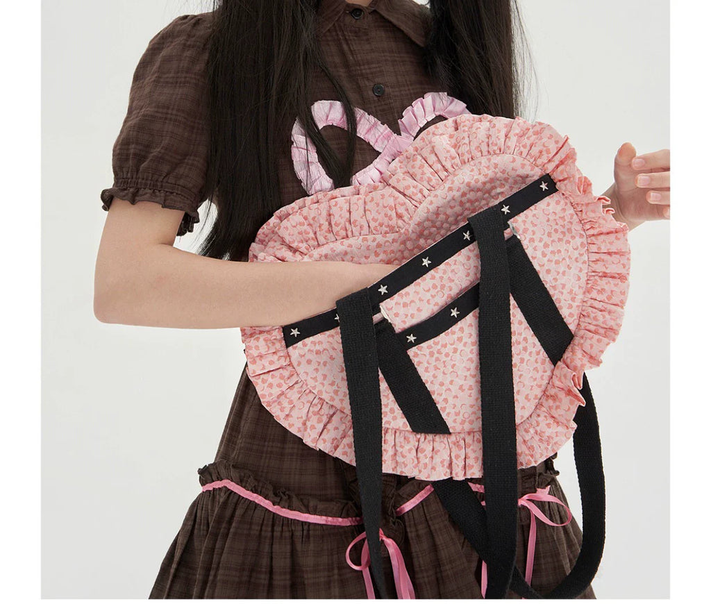 Vintage Lolita Heart Shaped Plaid Dot Print JK Uniform Bag - image 7
