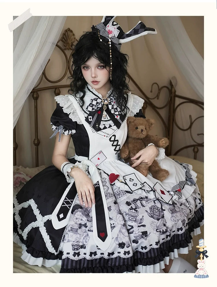Alice - Kawaii Lolita OP Dress, Rabbit & Playing Card Motifs - image 26