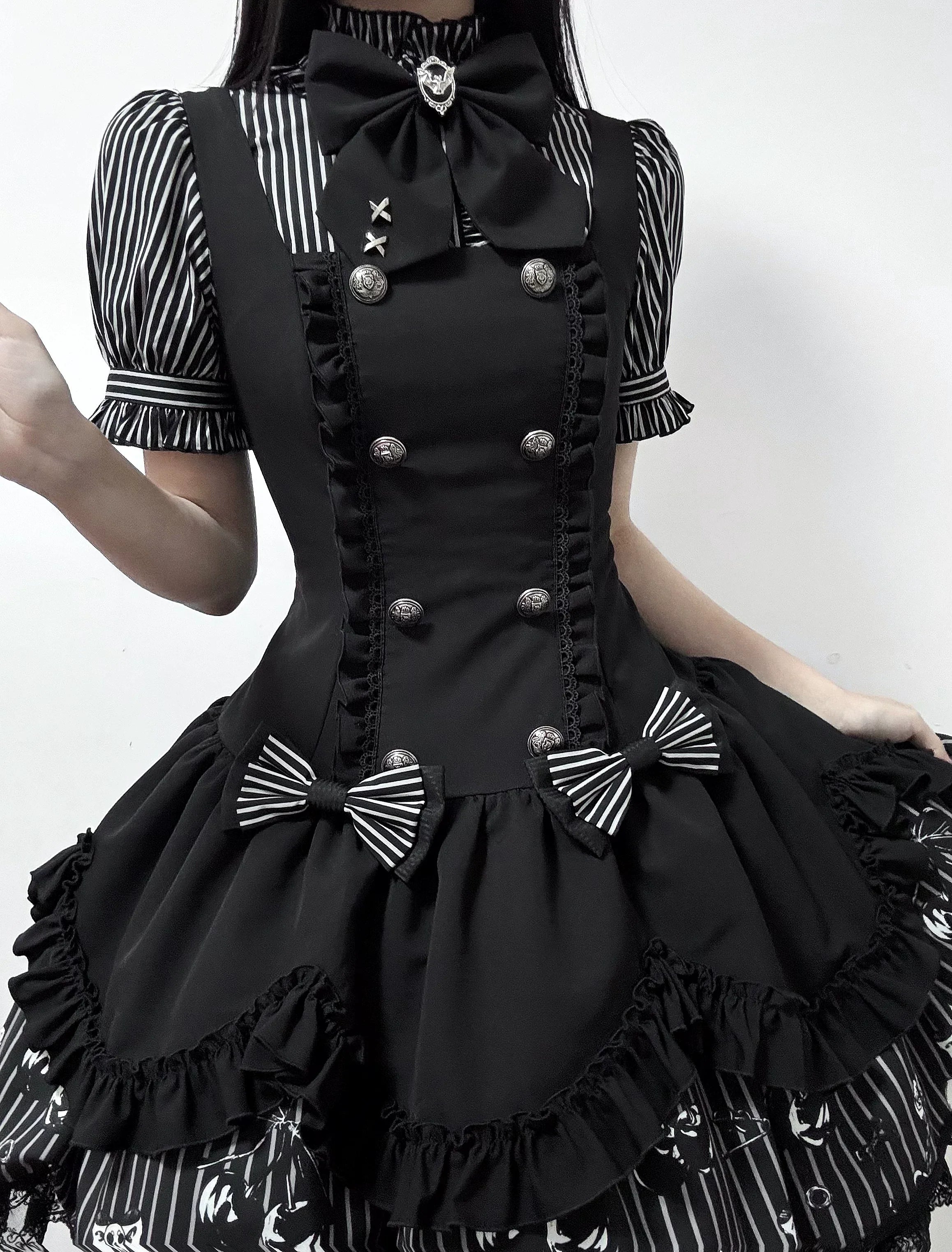 Dark Lord - Gothic Lolita Striped JSK Set, Skull Print - image 12