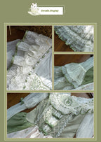 Teacup Bunny - Classic Lolita OP Dress, Fresh Green Floral Print and Accessories - image 7