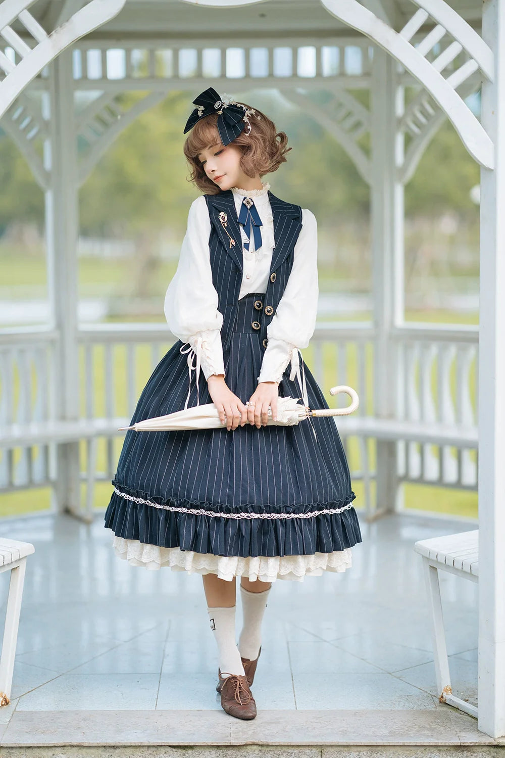 Rose Doll - Elegant Lolita Striped Fishbone Skirt - image 68