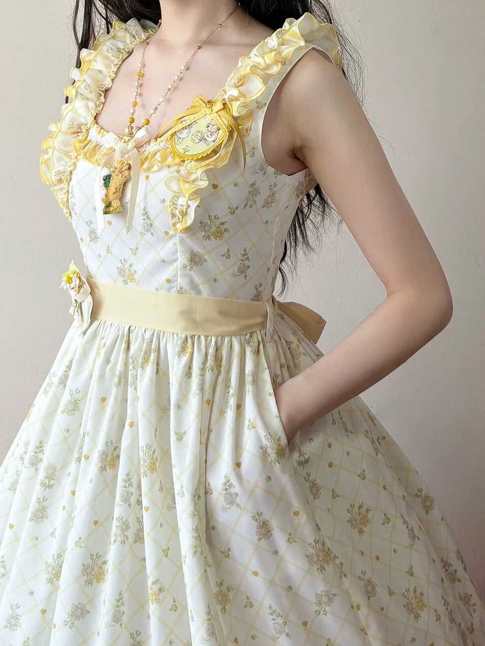 Patchwork Garden 2.0 - Classic Lolita Floral Print JSK Dress, Side Pockets - image 11