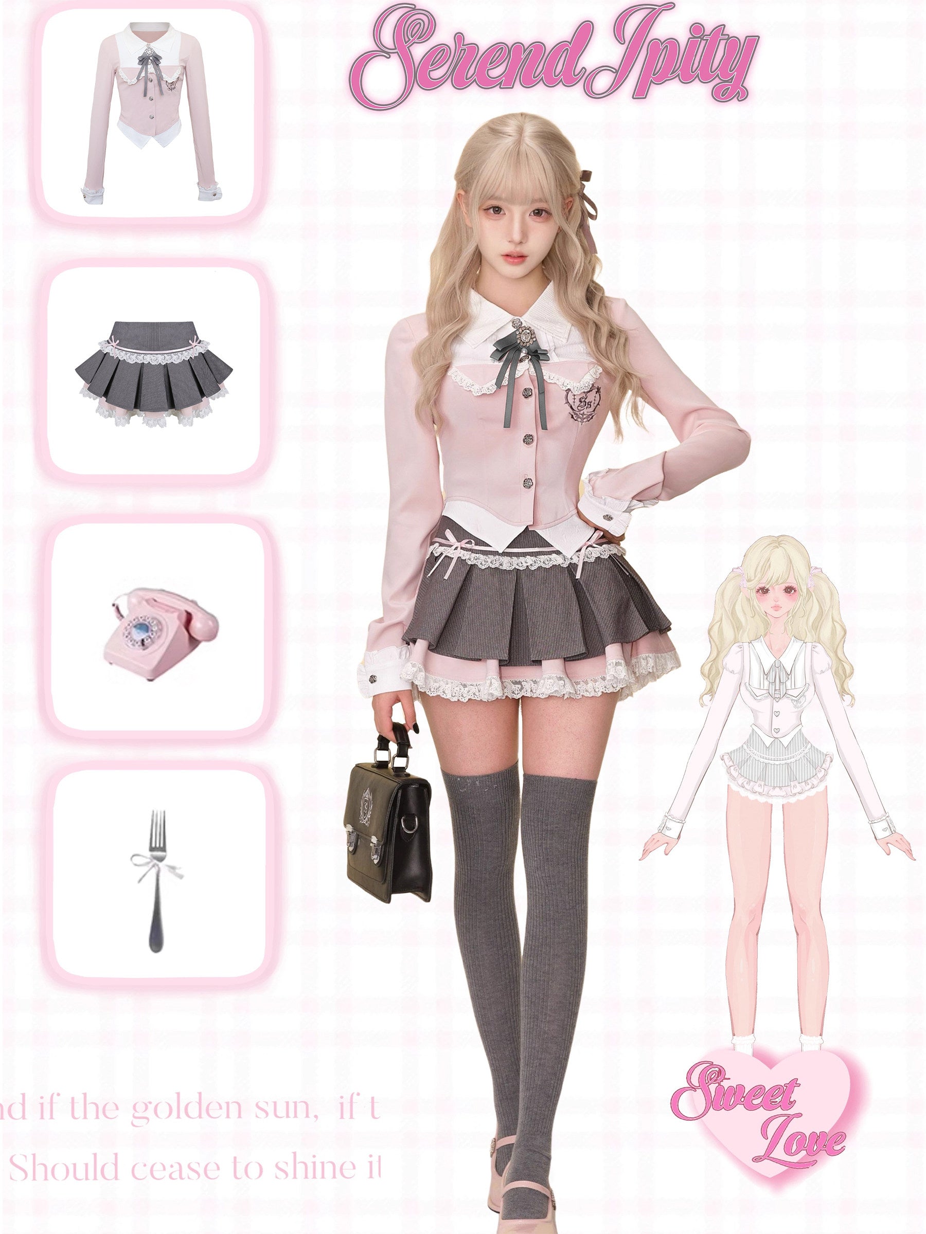 Sweet Cherry Academy Preppy Blouse and Skirt Set - image 3