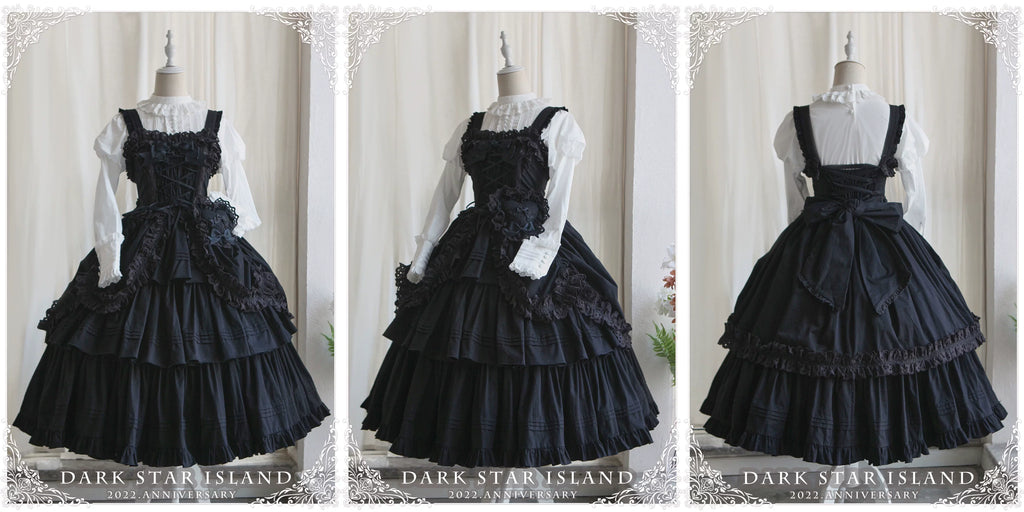Cotton Gothic Lolita Long JSK, Drawn-up Hem - image 4