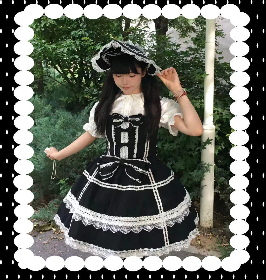 Old Heartache - Cotton Old School Lolita JSK Dress with Bows and Accessories - image 4
