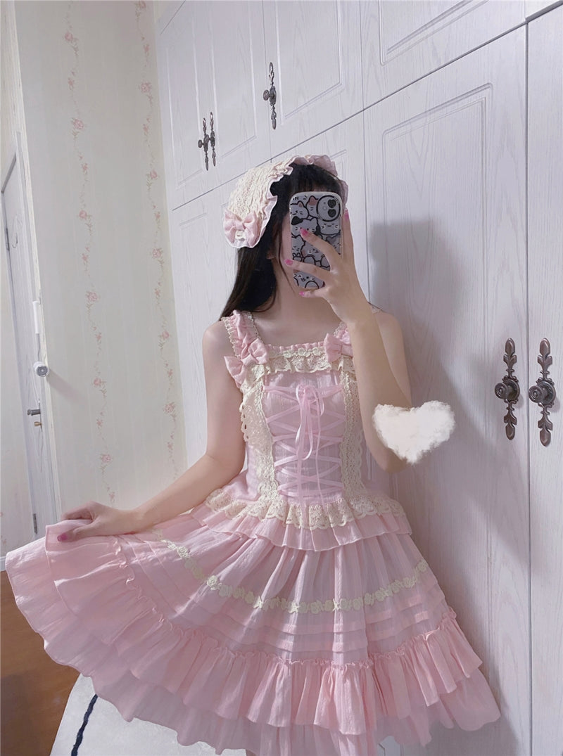 Balletcore Sweet Lolita Pink Dress Set - image 1