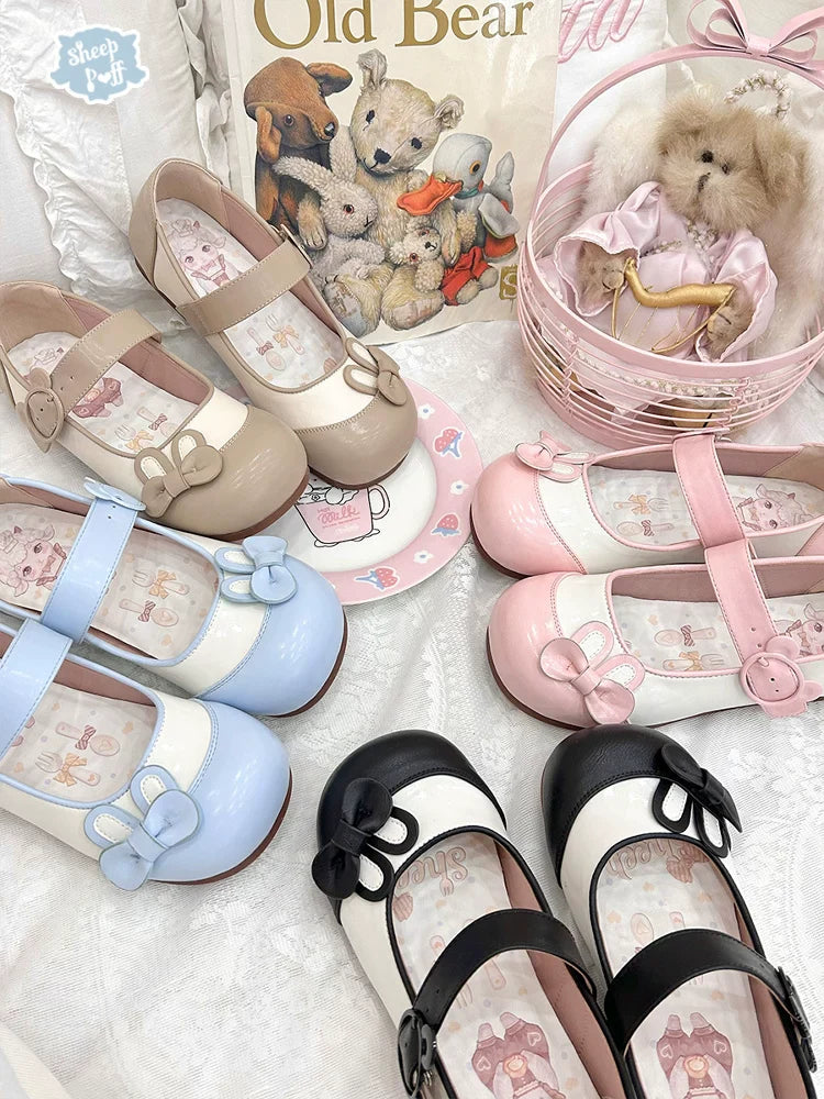 Bunny Milk Candy - Kawaii Lolita Flat Shoes, 3D Bunny Ear Bow - image 1