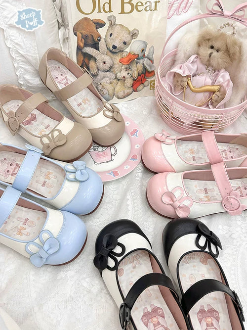 Bunny Milk Candy - Kawaii Lolita Flat Shoes, 3D Bunny Ear Bow - image 1