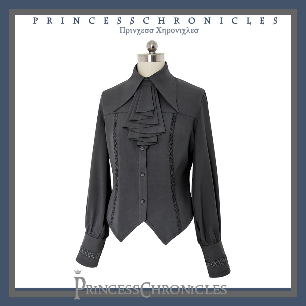 Black and Blue Retro Ouji Lolita Shirt with Mutton Sleeves - image 3