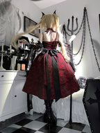 Rose Blood - Black Red Gothic Lolita JSK Jacquard Court Dress - image 13