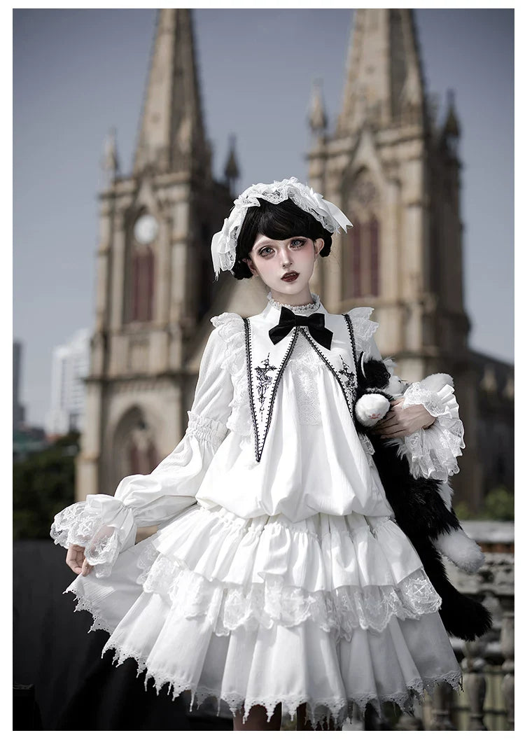 Dawn Bell & Dusk Song - Gothic Lolita Velvet OP Dress, Back Zipper and Accessories - image 18
