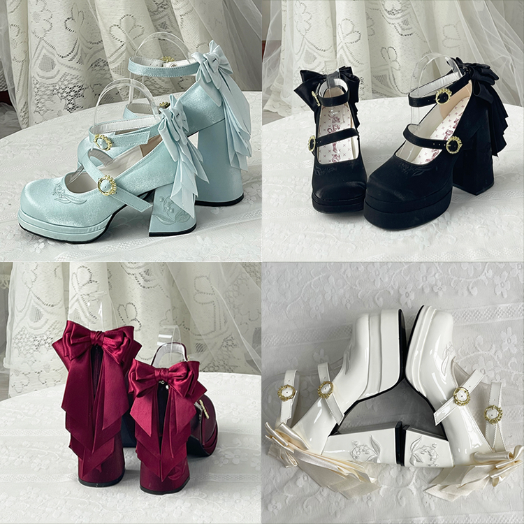 Dreamlike Lily of the Valley - Classic Lolita Platform Shoes with Back Large Bow - image 16