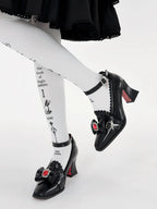 Night Banquet - Gothic Lolita Square-Toe Shoes with Ruby Bow - image 2