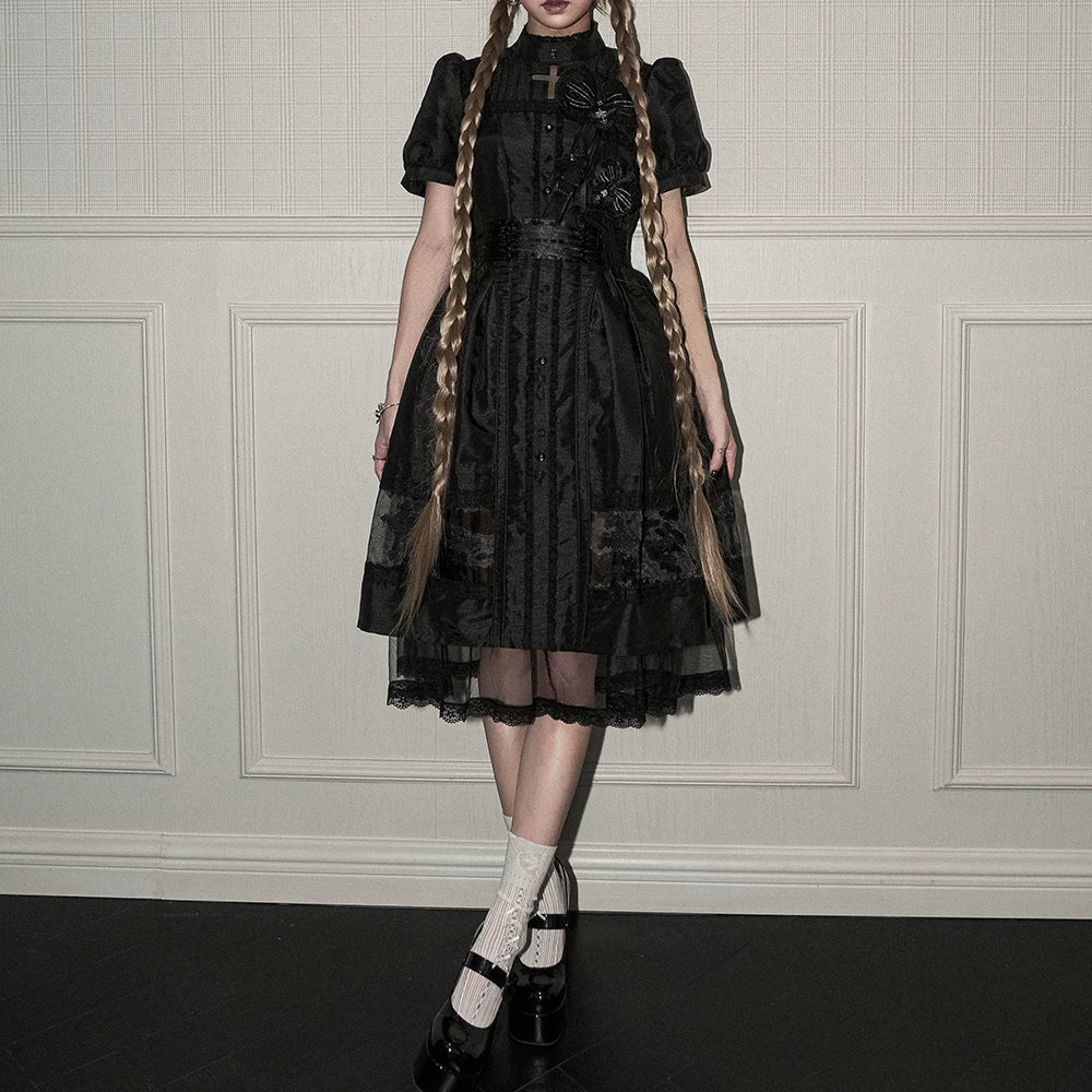 Ghost Orchid - Gothic Lolita OP Dress, Embroidered Cross - image 16