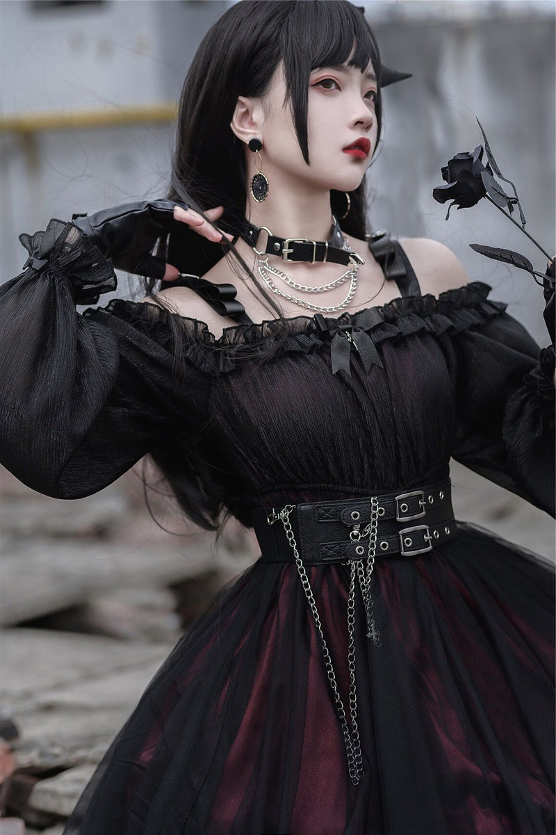Gothic Lolita High Waist Black Dress - image 26