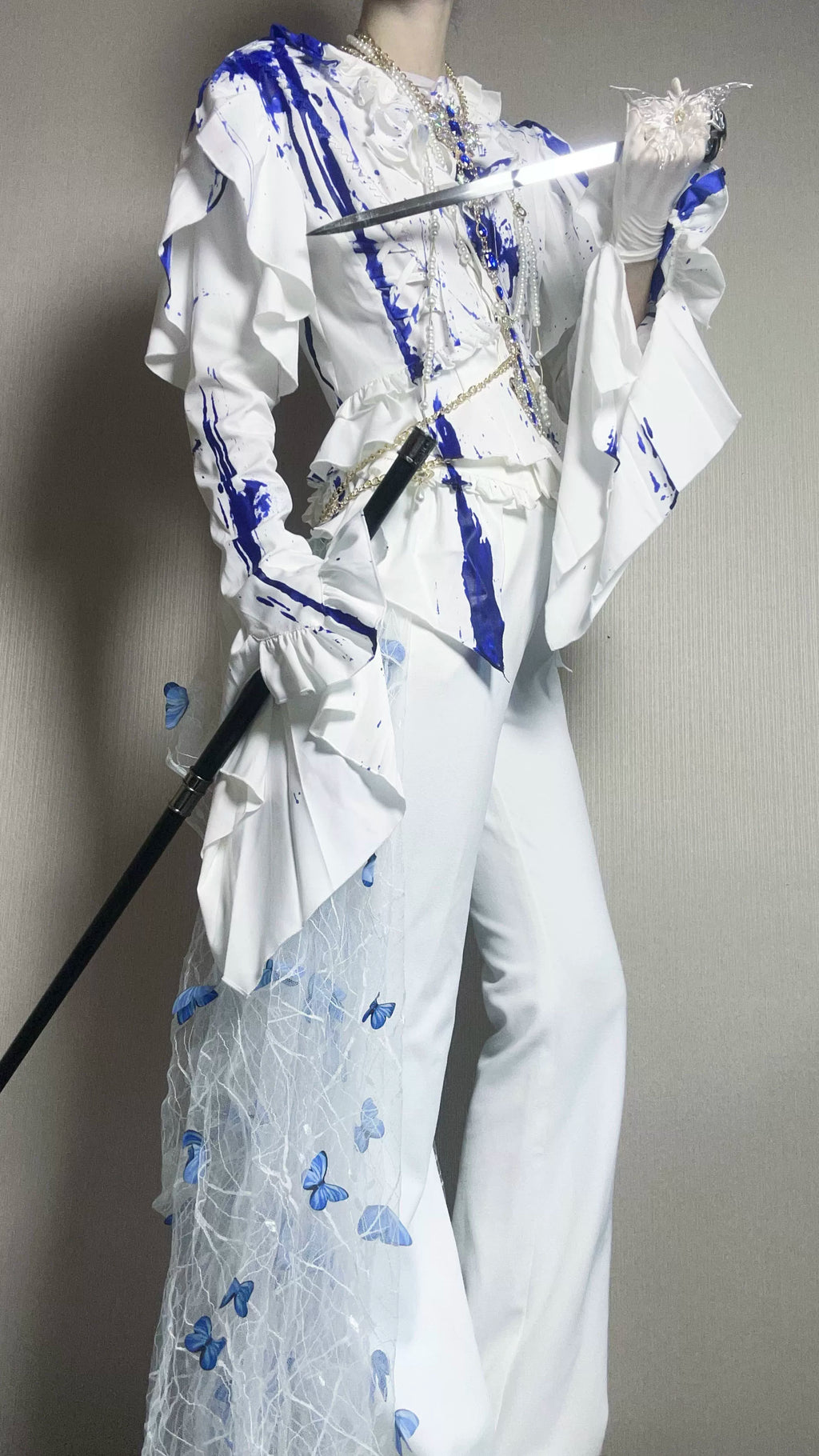 Echo of Deep Sea - Satin Ouji Lolita Trailing Blouse, Solid or Blood Stain Style - image 26