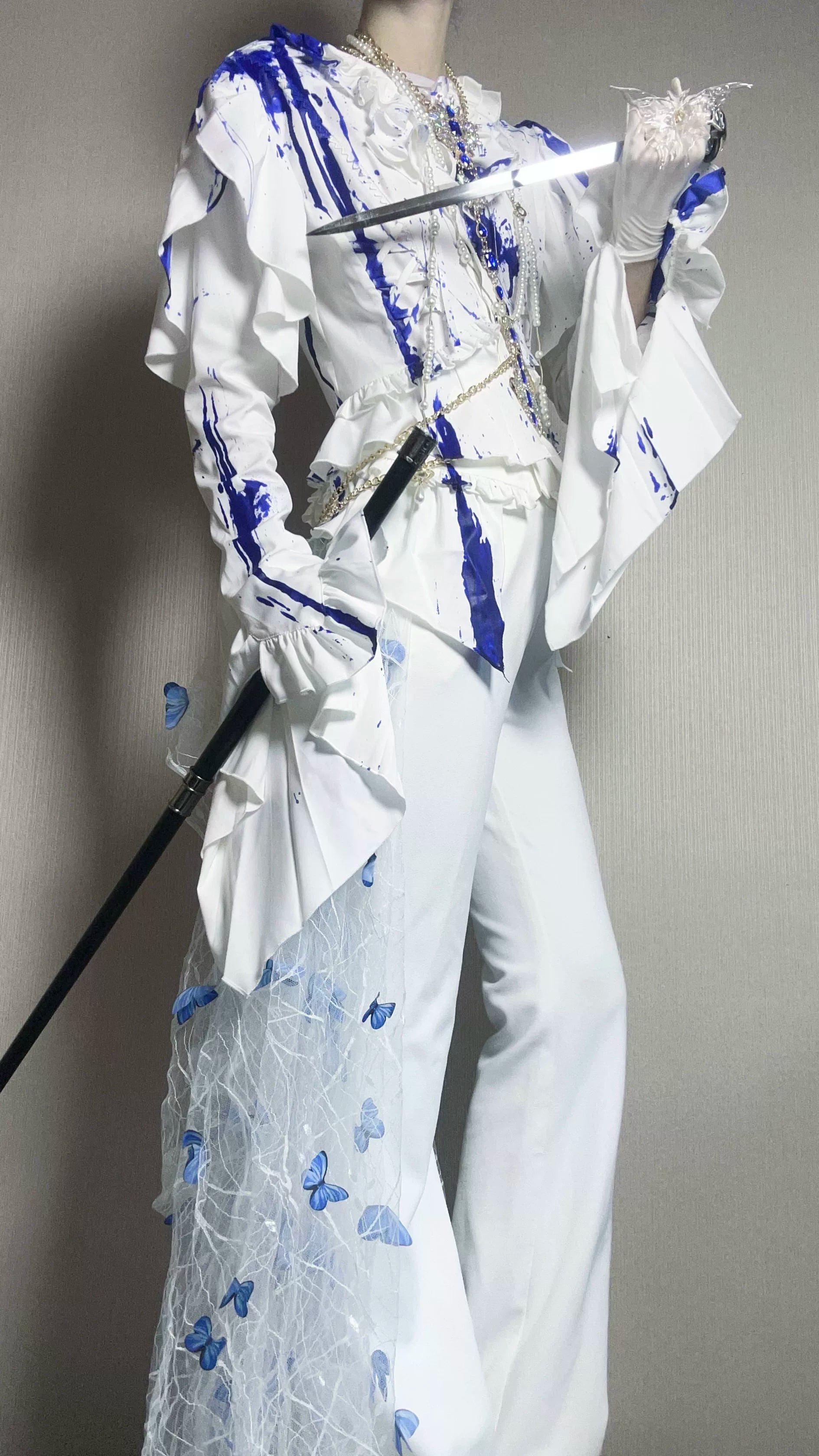 Echo of Deep Sea - Satin Ouji Lolita Trailing Blouse, Solid or Blood Stain Style - image 26