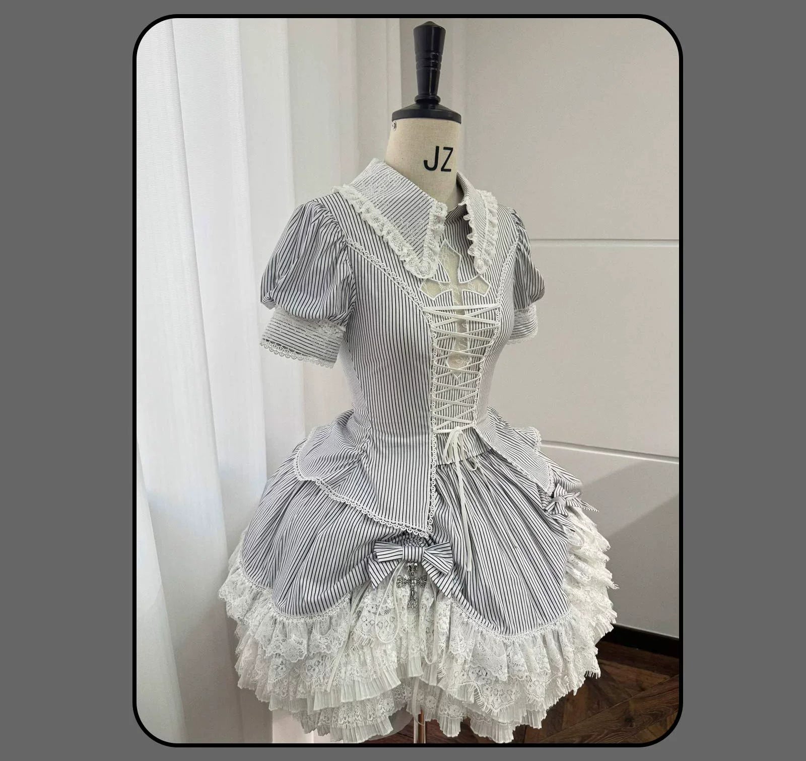 Striped Cross - Gothic Coordinated Lolita Set, Adjustable Blouse & Skirt - image 55