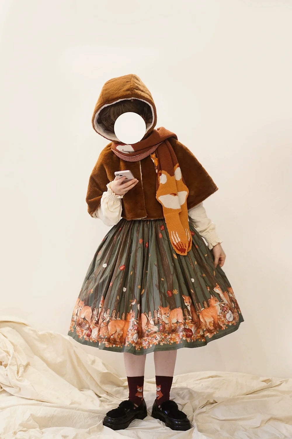 Chubby Fox in the Forest - Kawaii Lolita Accessories Knitted Fox Scarf Embroidered Faux Collar - image 23