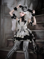 Black Candy Cane Stripe Circus Gothic Lolita Vest Skirt Full Set - image 5