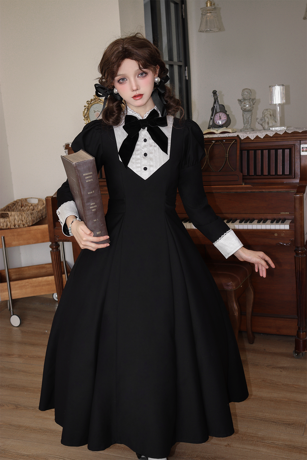 Donia Miss - Classic Lolita Faux Two-piece OP Dress, Back Zipper and Accessories - image 6