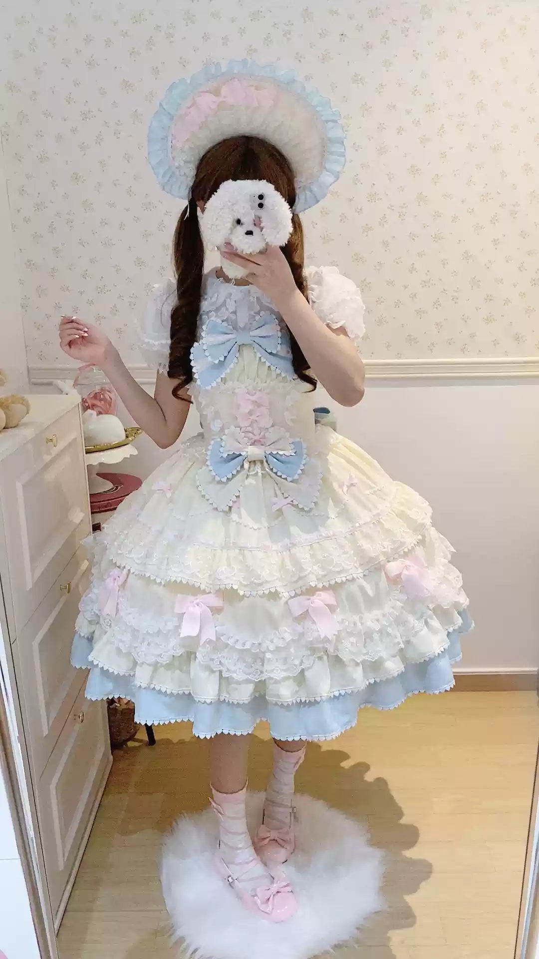 Fondant Cake - Summer Sweet Lolita JSK Dress, Tiered Ruffles and Bows - image 4