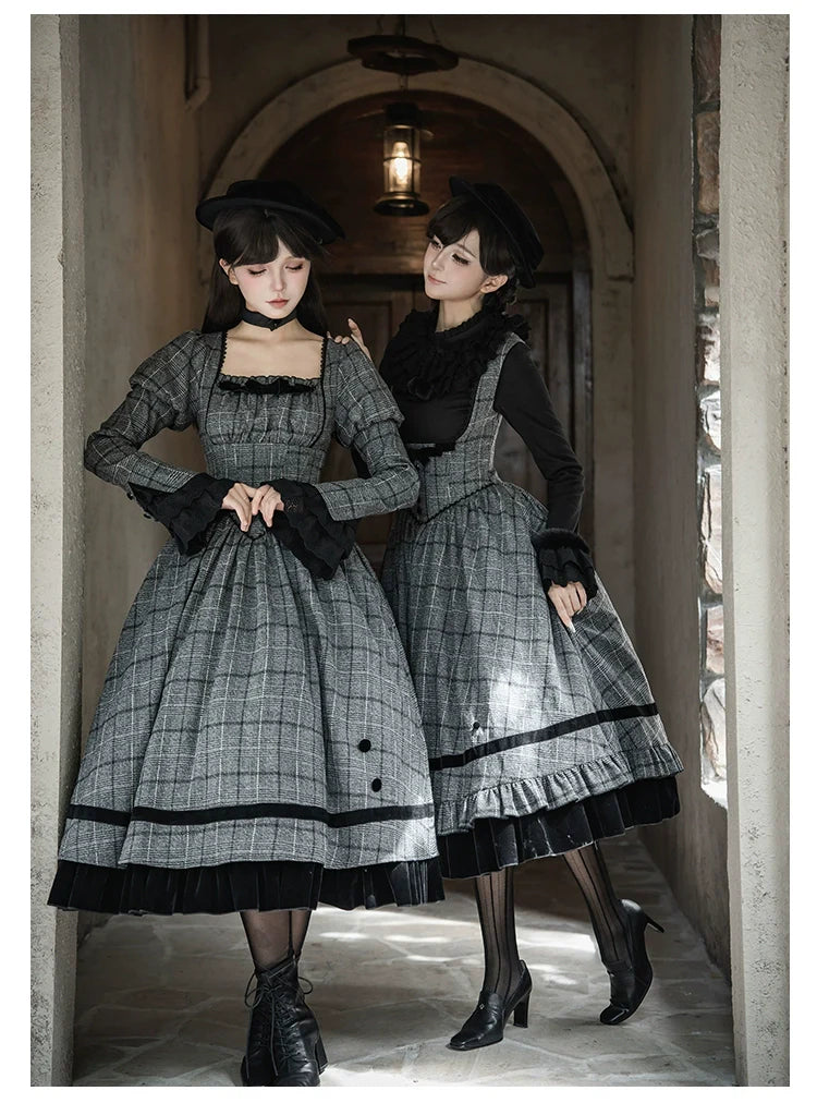 Yesterday's Epistle - Winter Classic Lolita Plaid Dress Set, Fishbone Waist - image 11