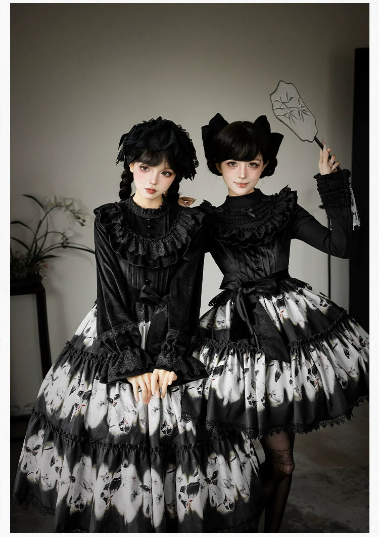 Dead Leaf Butterfly Gothic Lolita JSK and OP Dress Set - image 10
