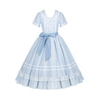 Seven-Day Bell - Blue Classic Lolita Striped OP Dress, Sailor Collar - image 34