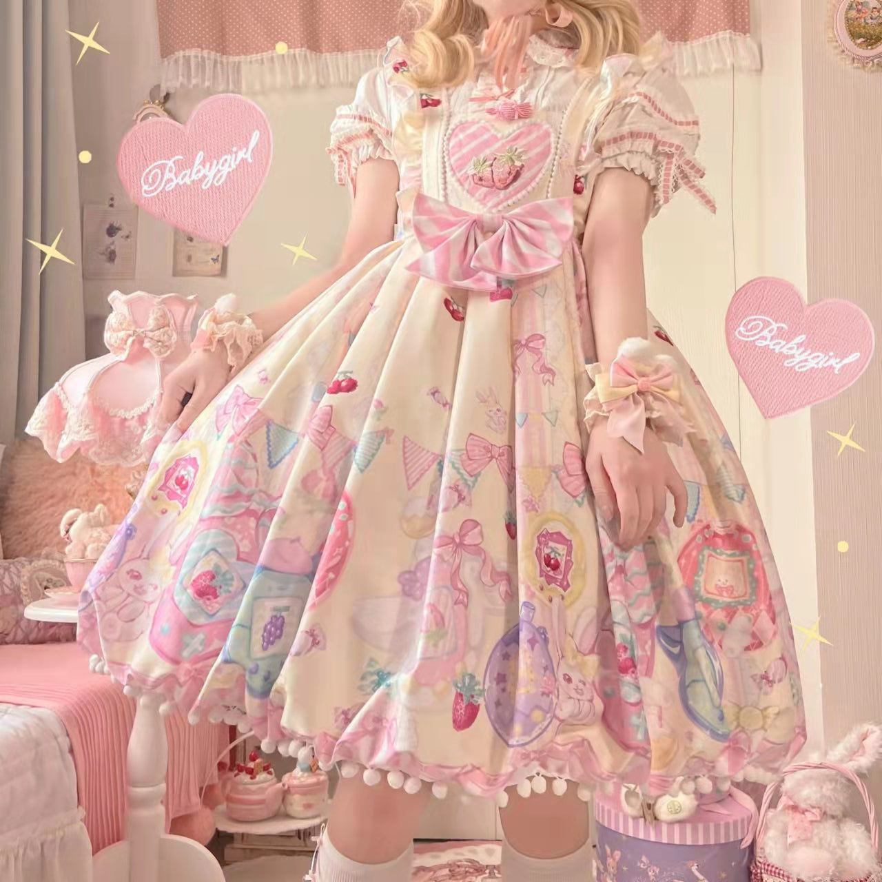 Sweetheart Knots - Sweet Lolita Dress Short Sleeve OP - image 2