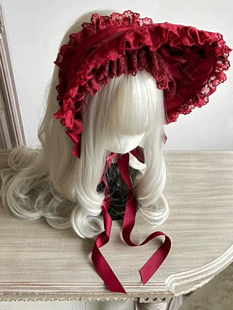 Gothic Lolita Lace Bonnet Wide Brim Bow BNT Headwear - image 11