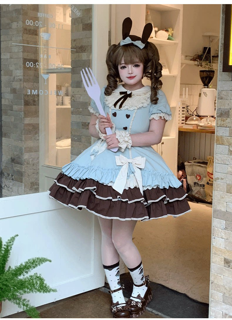 Creamy Bud - Old School Lolita OP Dress, Bunny Ear Heart Accent - image 13