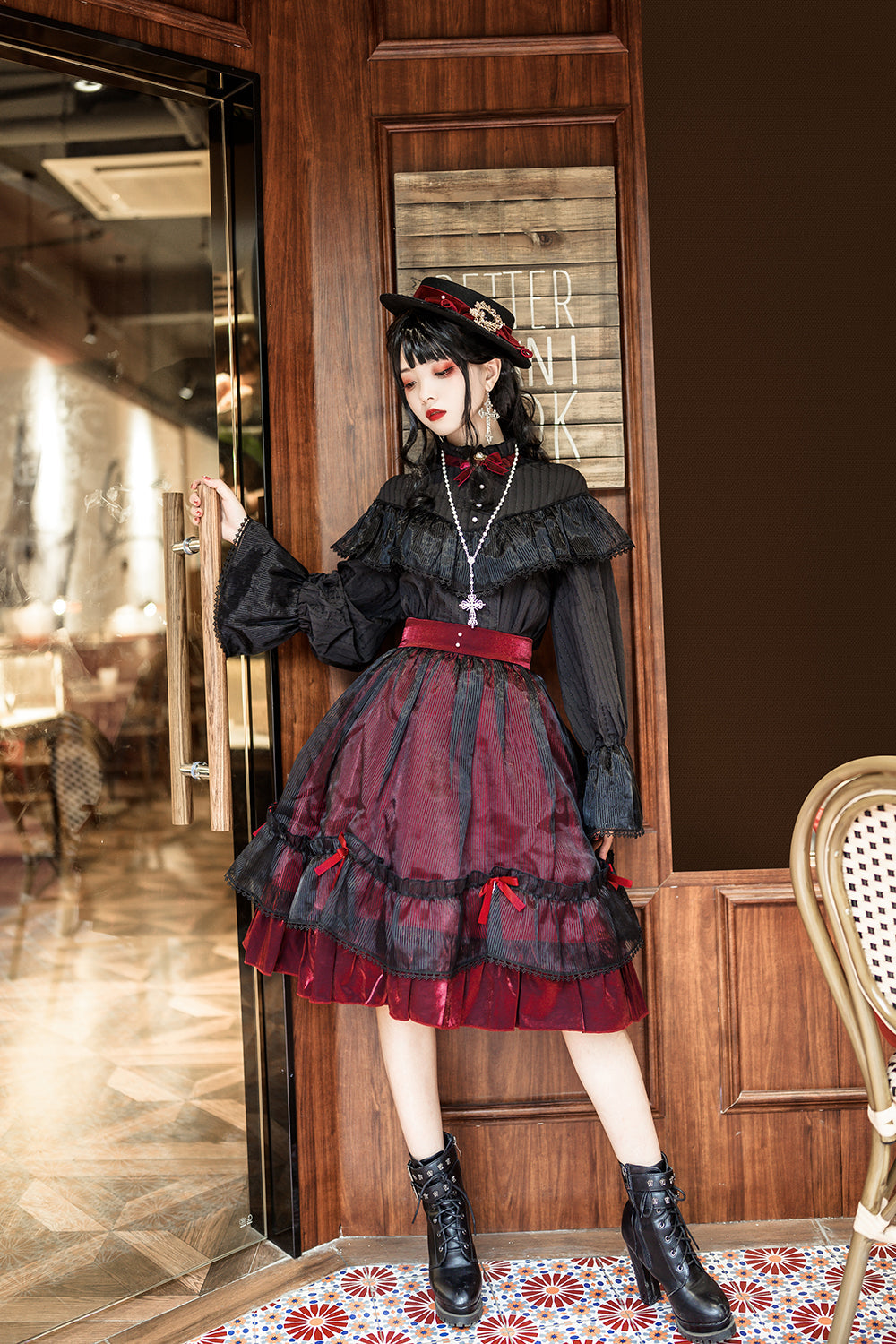 Gothic Lolita Cross Shaped Pearl Necklace - image 8
