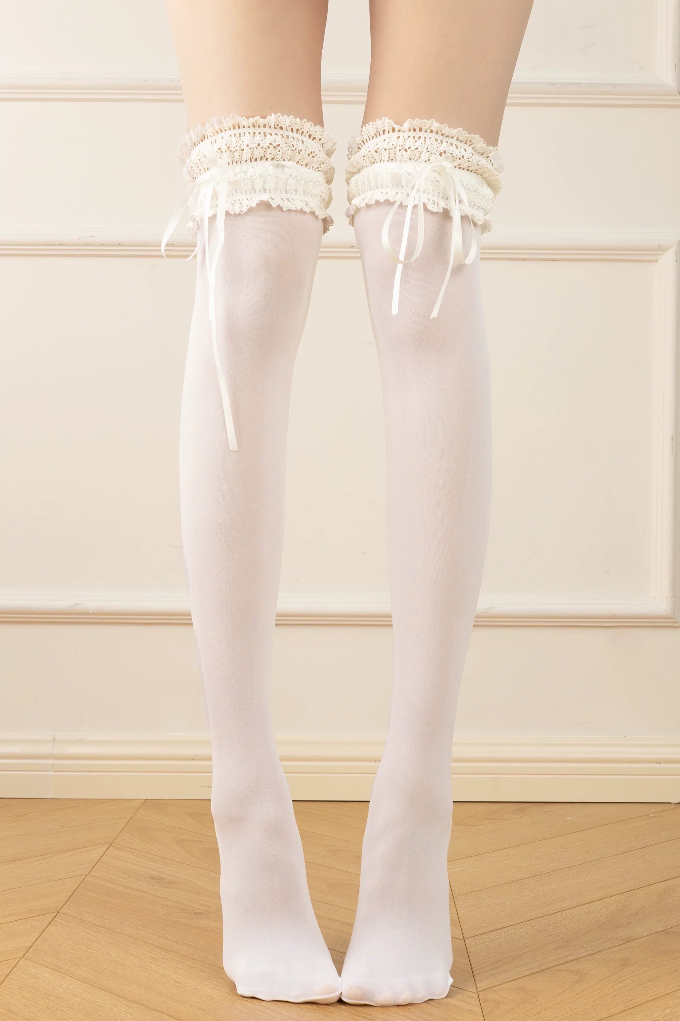 Classic Lolita Lace Ruffle Socks with Ribbon Bows - image 3