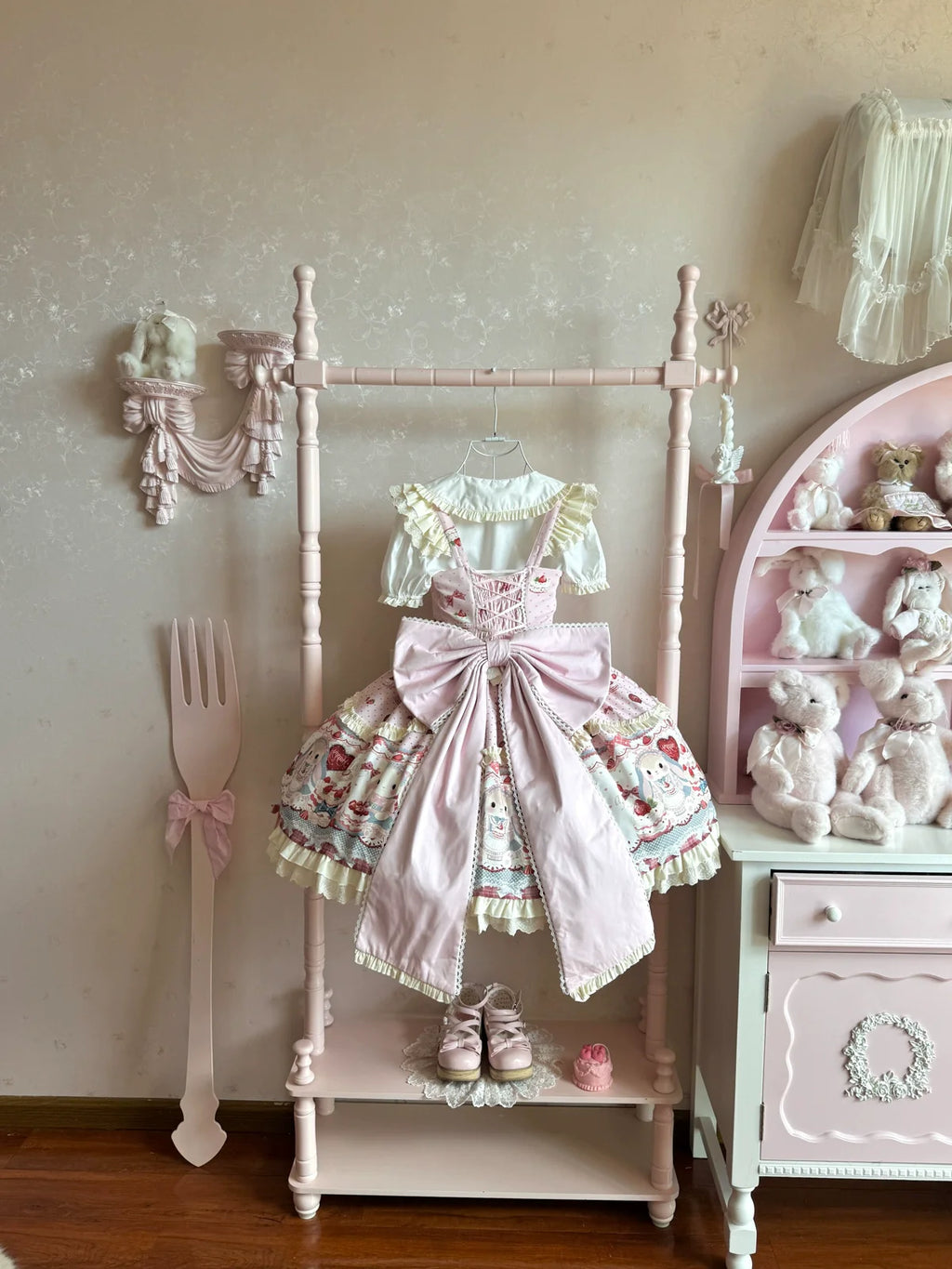 Bunny Party Sweet Lolita Printed JSK Dress with Bow Train - image 11