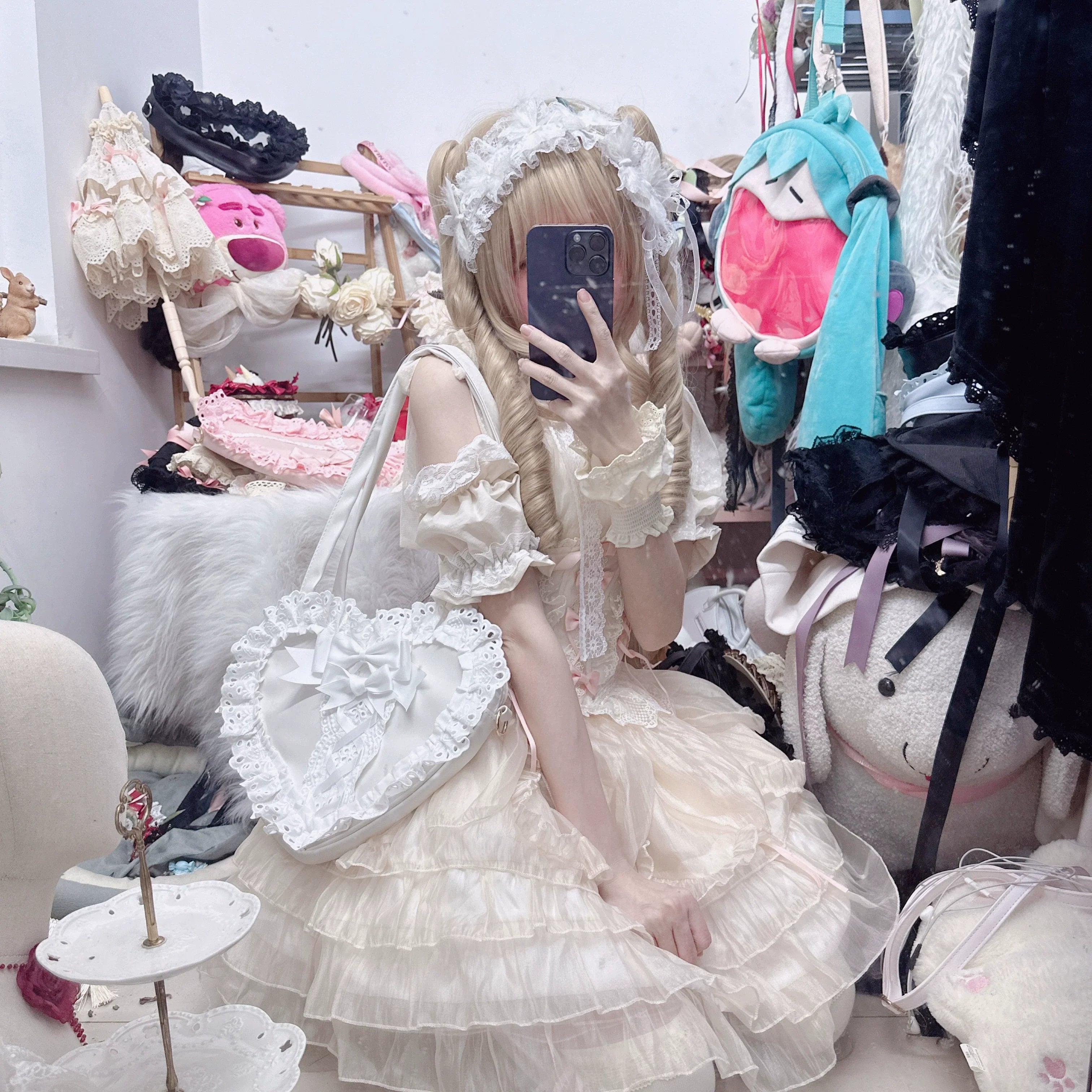 Sweet Lolita Bag Heart-shaped Lace Bag Multicolors - image 30