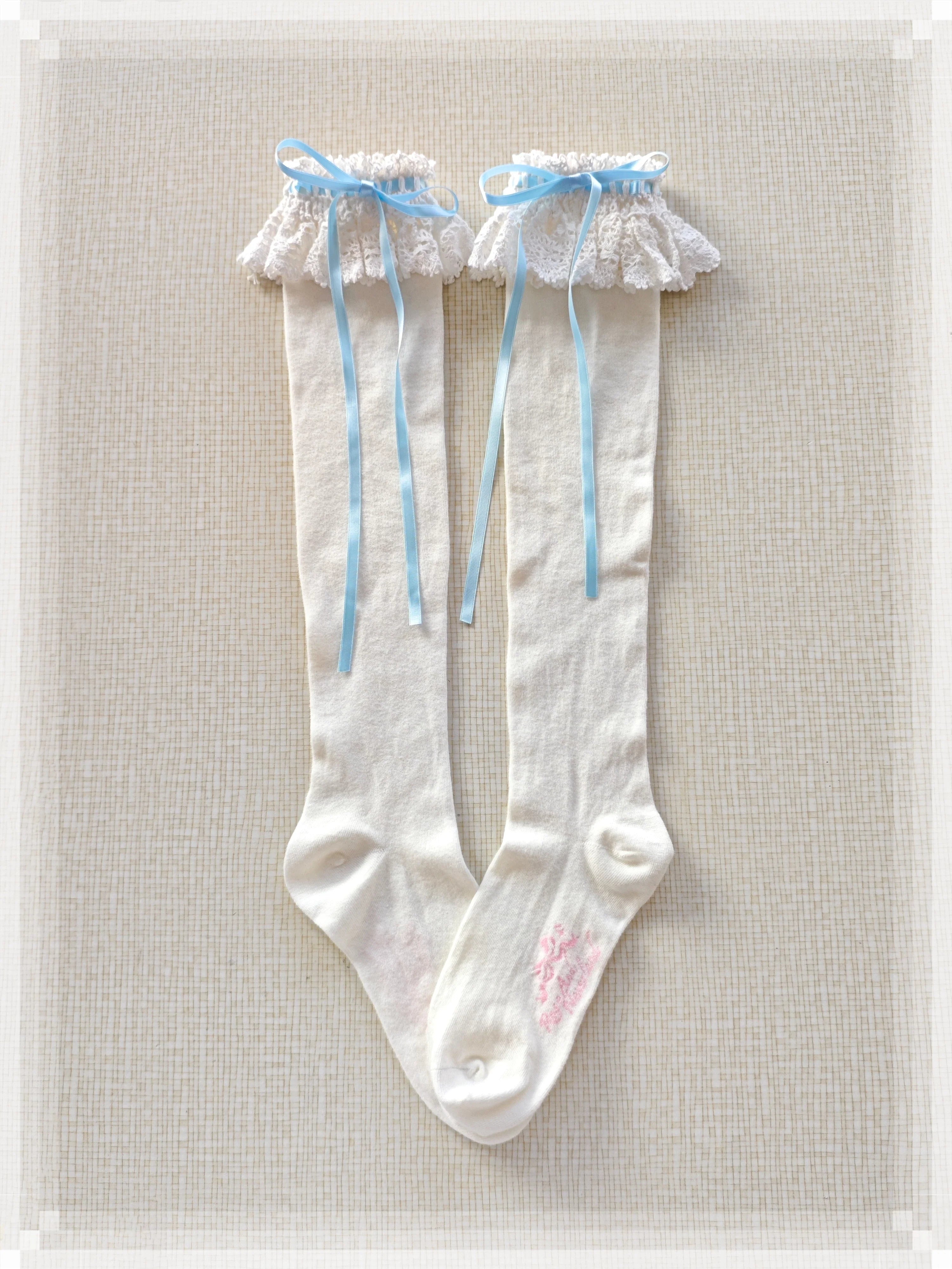 Cotton Old School Lolita White Socks with Colorful Ribbon Bows - image 15