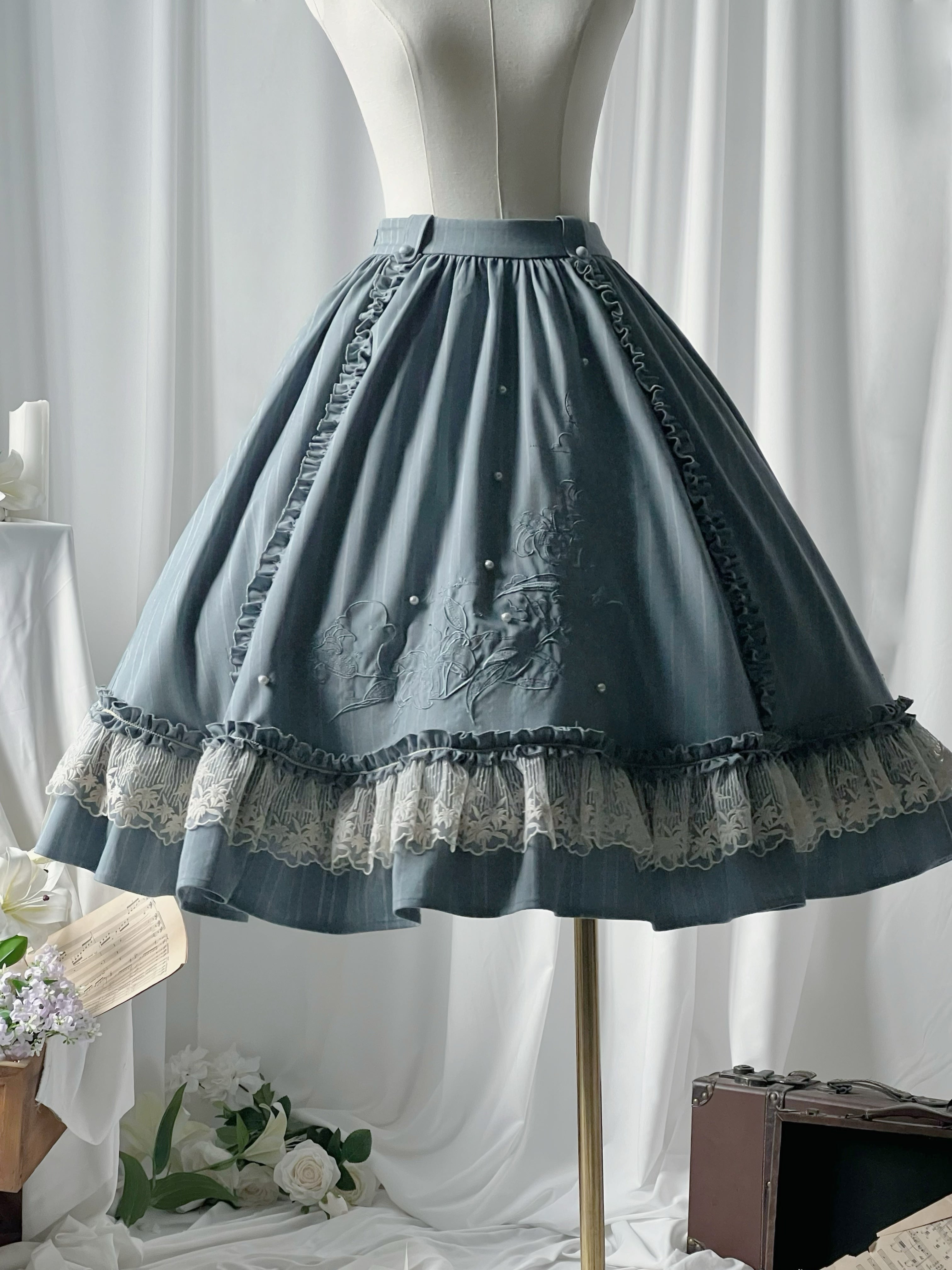 Embroidered Classic Lolita OP Dress, Lace Trim Shirt and Accessories - image 27
