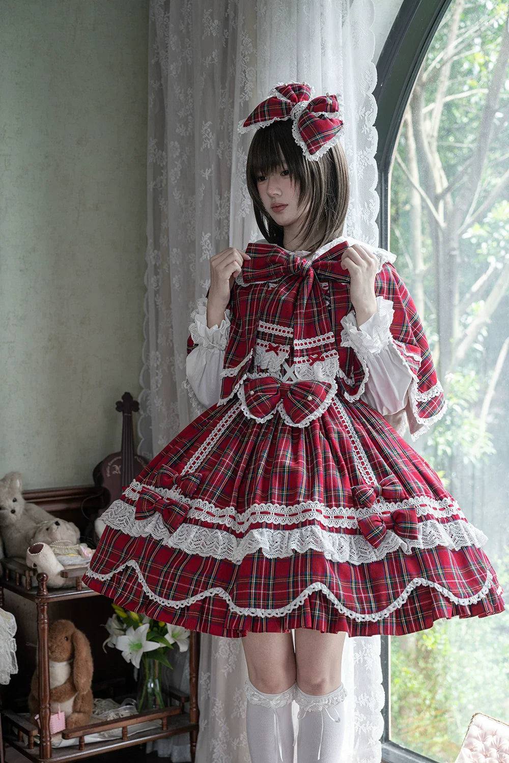 Plaid Petal Bunny - Old School Lolita Plaid OP Dress, Petal-shaped Hem - image 34