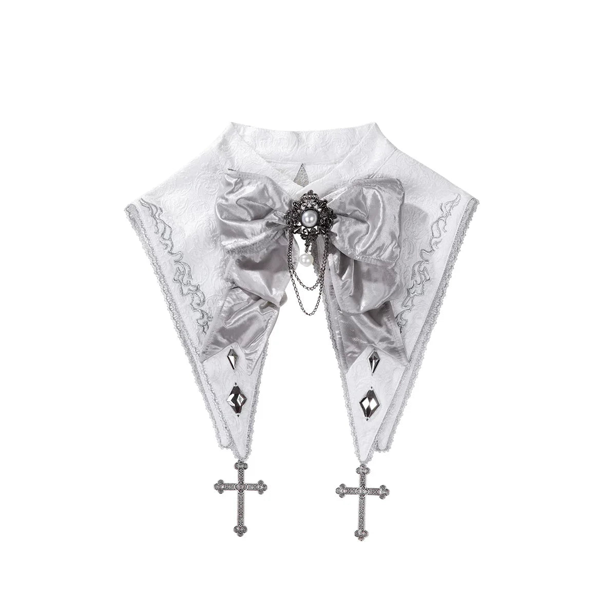 Silver Covenant - White Ouji Lolita Embroidery Coat and Shorts Set with Cross - image 13