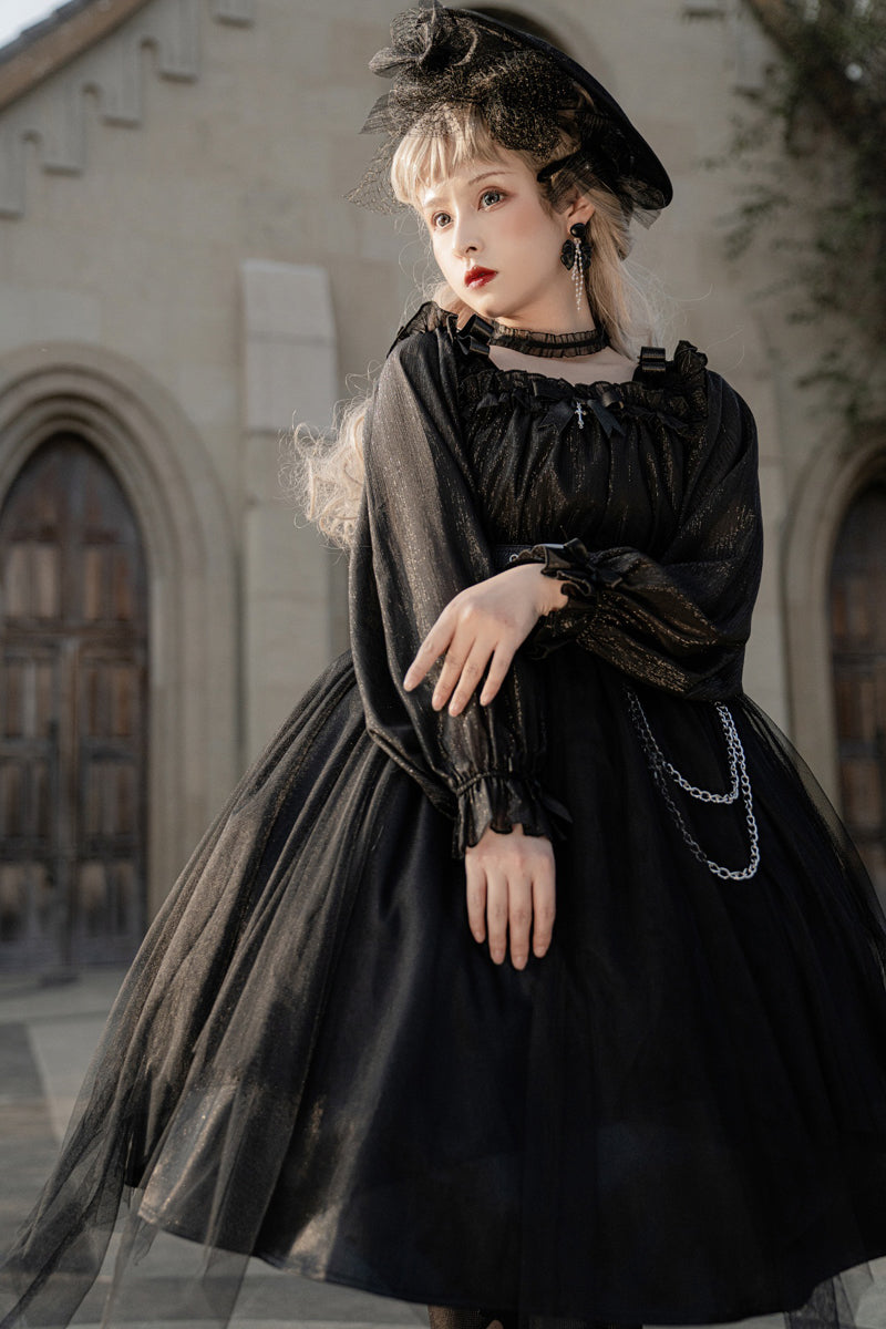 Gothic Lolita High Waist Black Dress - image 8