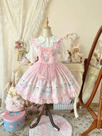 Meow Pompom - Sweet Lolita Salopette Dress Suit, Cat Print - image 4