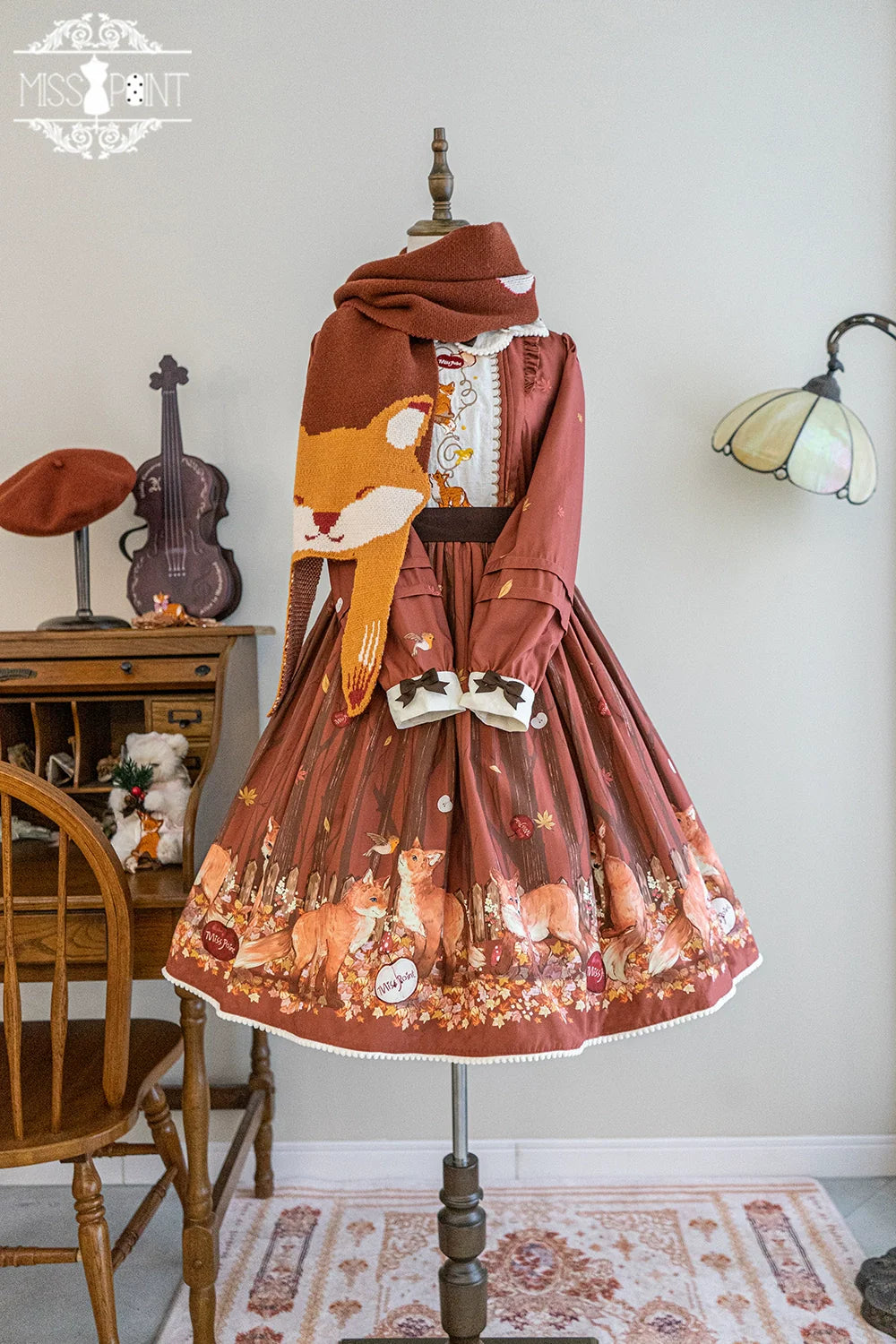Chubby Fox in the Forest - Kawaii Lolita Accessories Knitted Fox Scarf Embroidered Faux Collar - image 25