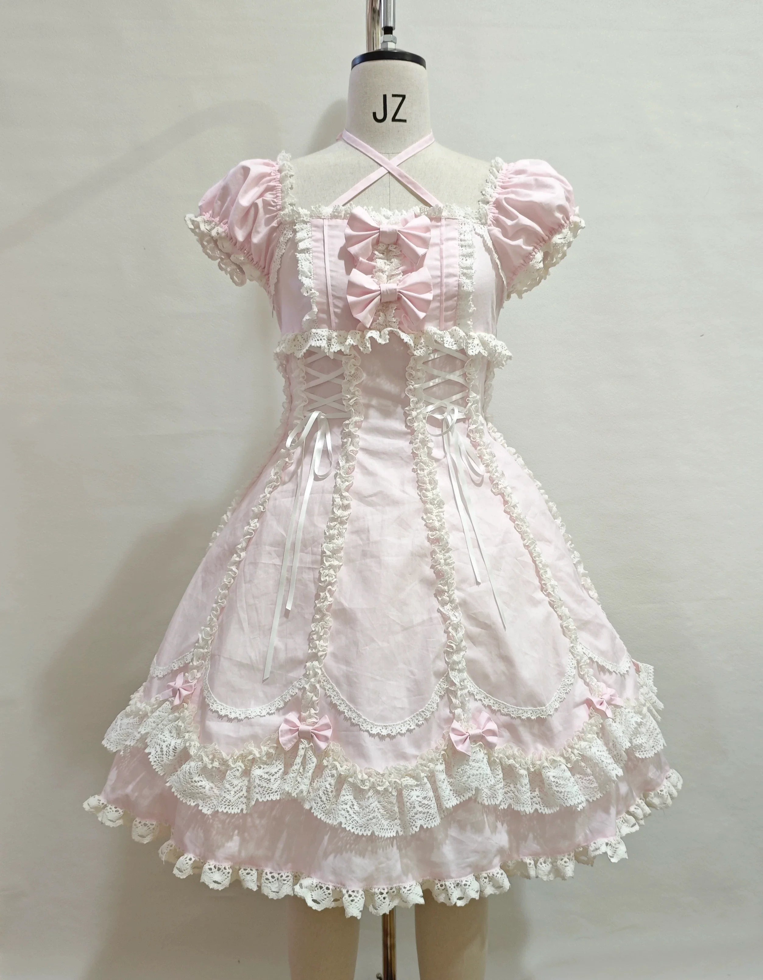 Cotton Old School Lolita Lace OP Dress, Three-tiered Back and Accessories - image 1