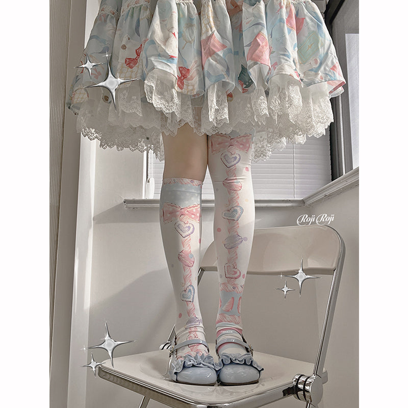 Macaron Printed Lolita Knee Stockings - image 2