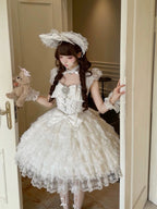 Snow Feather - Wedding Sweet Lolita JSK Dress, Multi-layered Lace Skirt - image 8